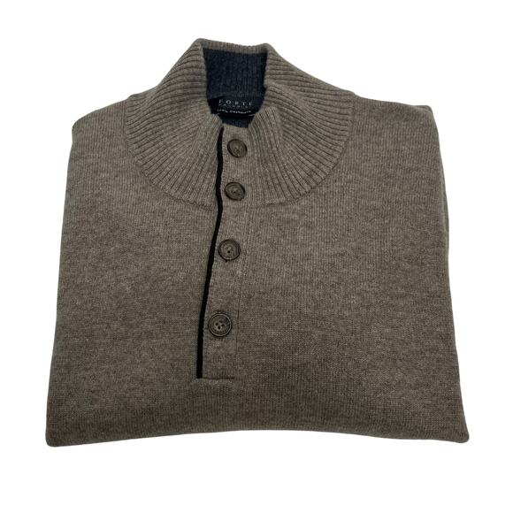 1-13 FORTE CASHMERE Men's Sweater Button Henley Light Brown Size XL - Picture 11 of 11